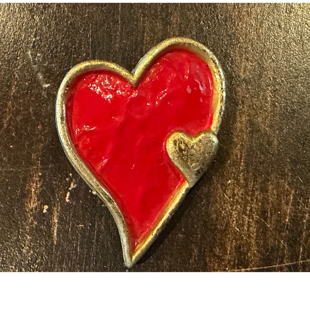 Heart Pin Brooch Gold Foiled Edge Lapel Brooch Enamel Textured Valentine Day